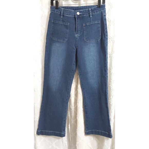 Denim - Womens High Rise Straight Leg Denim Jeans Medium Wash Patch Pockets Size M